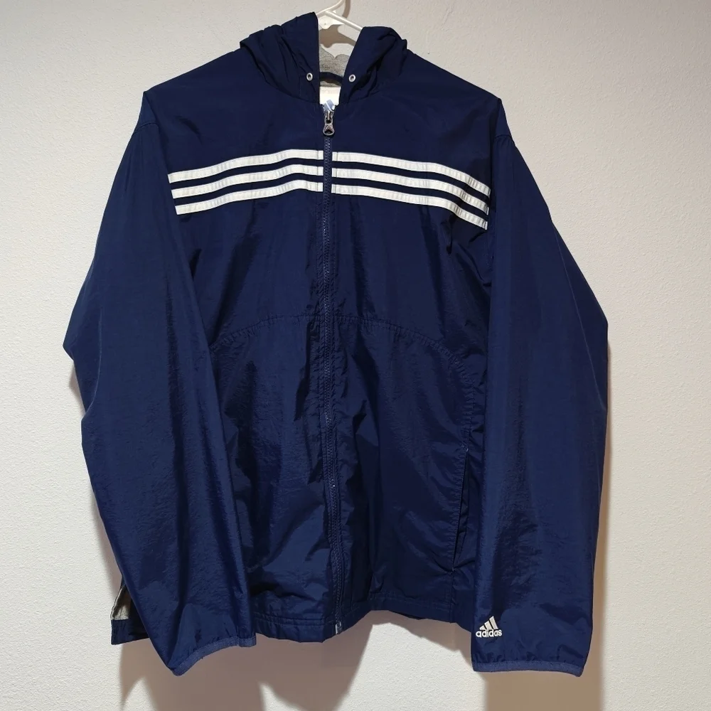 90s Adidas Track Jacket Large Navy Blue Windbreaker Lined Vintage Men's